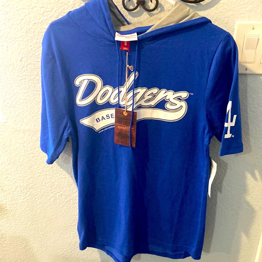 Mitchell and Ness MLB Los Angeles Dodgers hooded short sleeve shirt, mens small